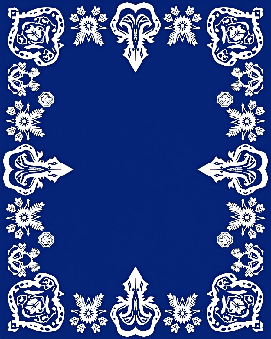 Royal Blue White Ornate Medallion Border Rug