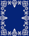 Royal Blue White Ornate Medallion Border Rug