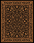 Orange Floral Scrollwork Black Rug