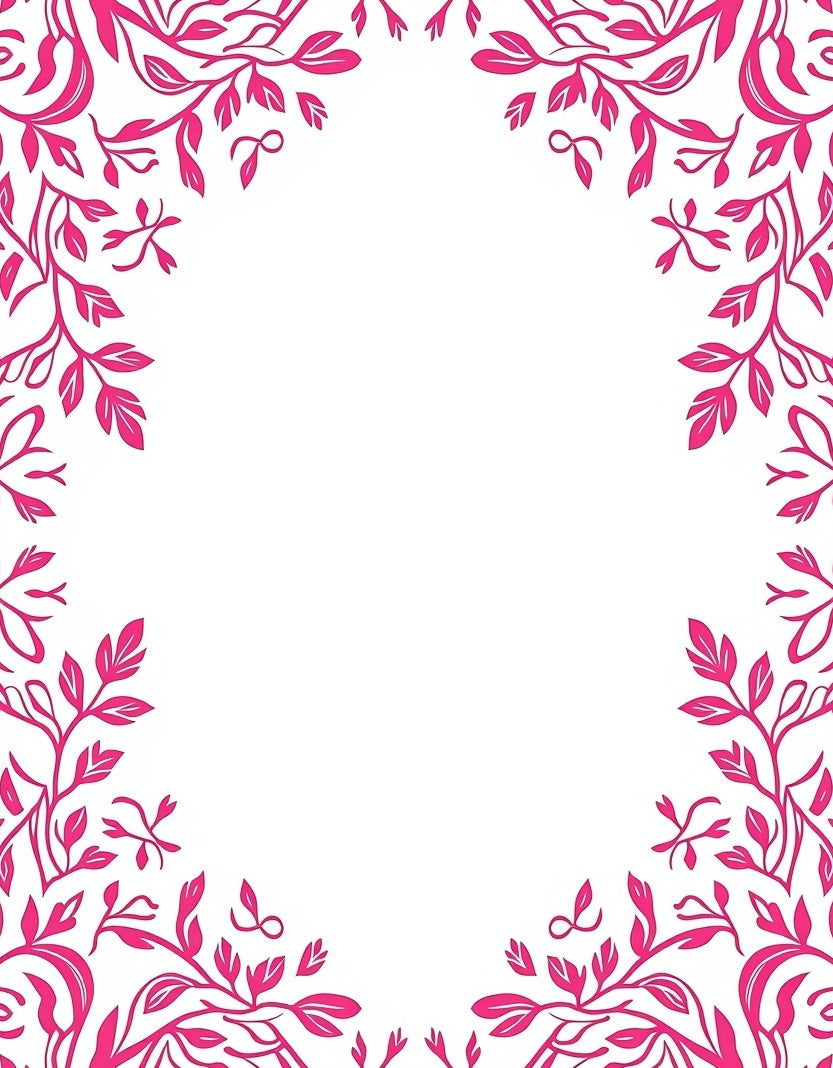 Vibrant Pink Floral Vine Border Rug