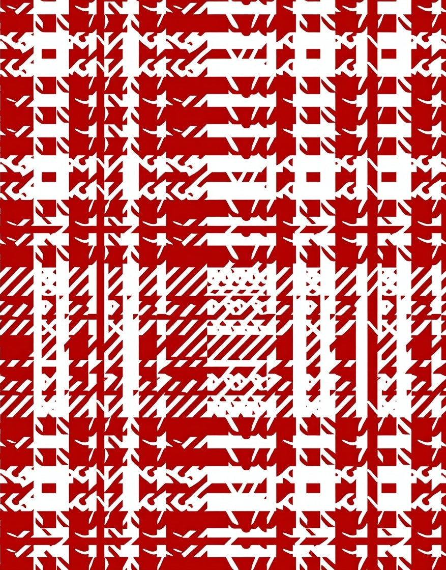 Red White Jagged Plaid Square Rug