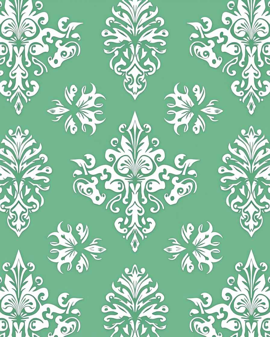 White Damask Flourish Green Backdrop Rug