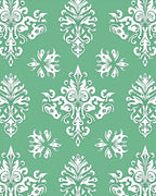 White Damask Flourish Green Backdrop Rug