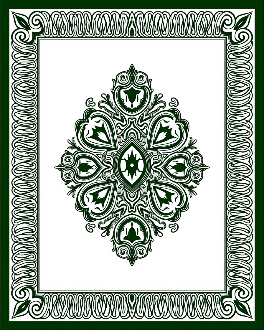 Formal Green Medallion Border Rug