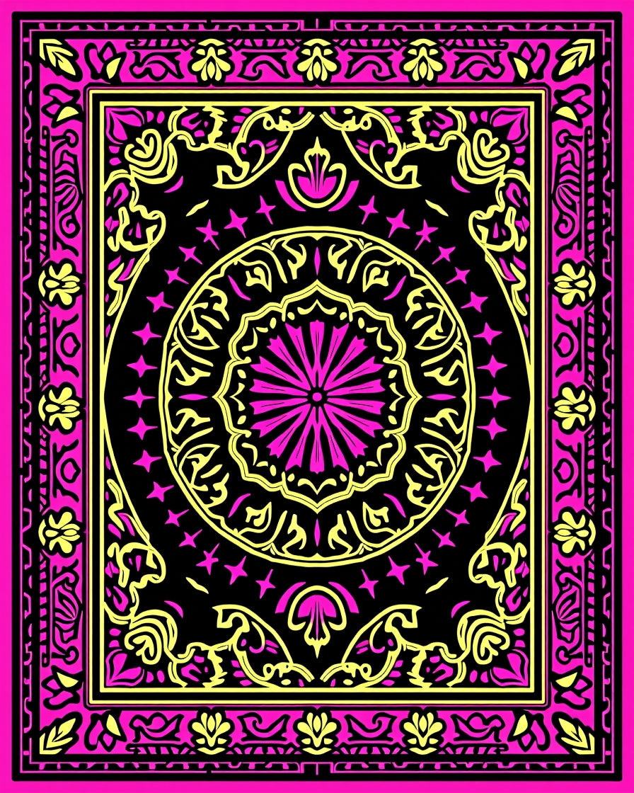 Vibrant Pink Golden Medallion Mandala Rug