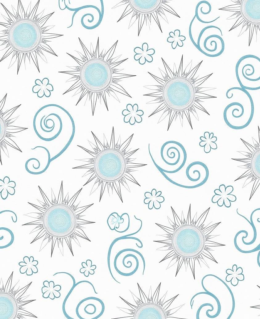 Blue Sunburst Floral Swirls Rug