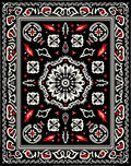 Black Red White Floral Medallion Symmetry Rug