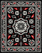 Black Red White Floral Medallion Symmetry Rug