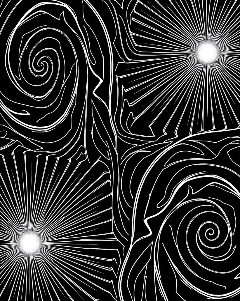 Monochrome Swirl Sunburst Abstract Rug