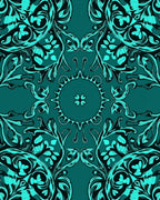 Teal Abstract Floral Mandala Rug