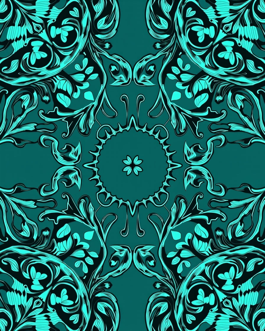 Teal Abstract Floral Mandala Rug