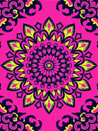 Vibrant Pink Yellow Sunburst Mandala Rug