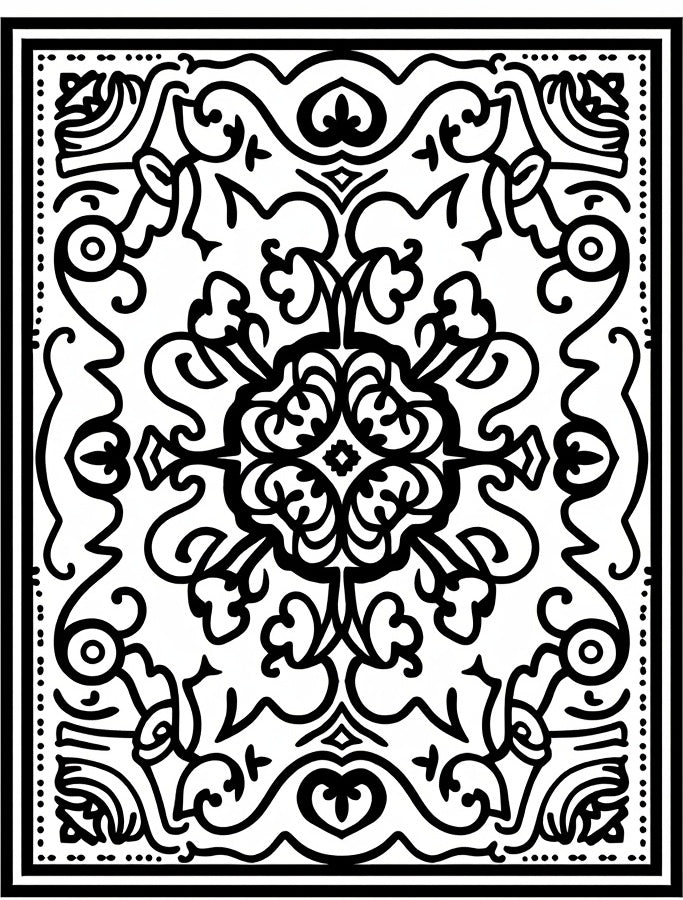 Black White Scrollwork Medallion Rug