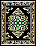 Green Floral Medallion Black Border Rug