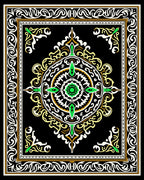 Green Floral Medallion Black Border Rug