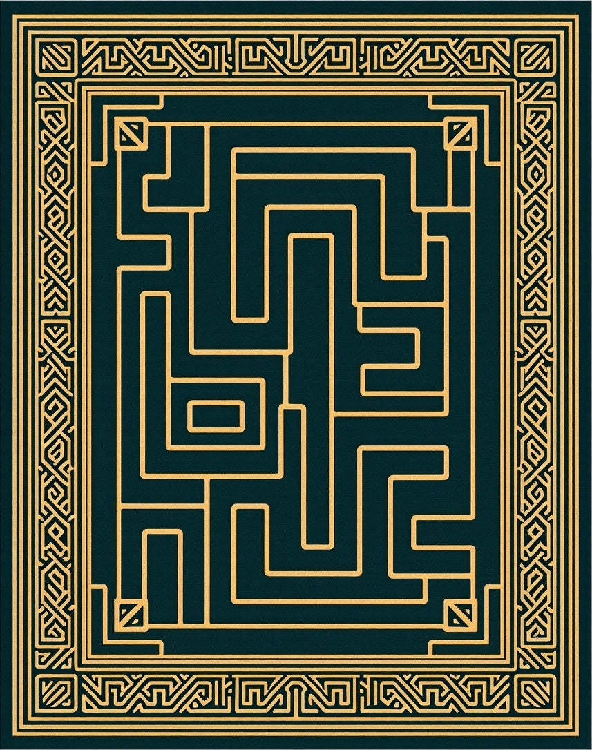 Art Deco Gold Maze Teal Rug