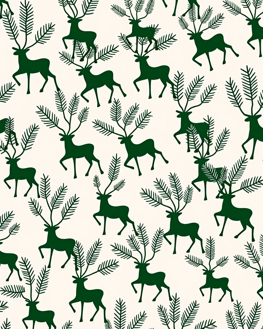 Forest Green Silhouette Deer with Pine Branch Antlers Rug