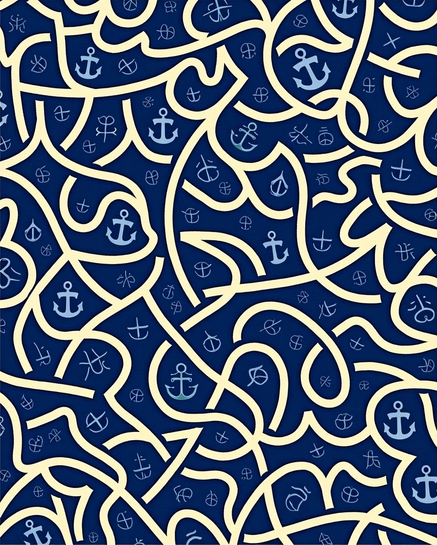 Navy Blue Anchor Nautical Weave Rug