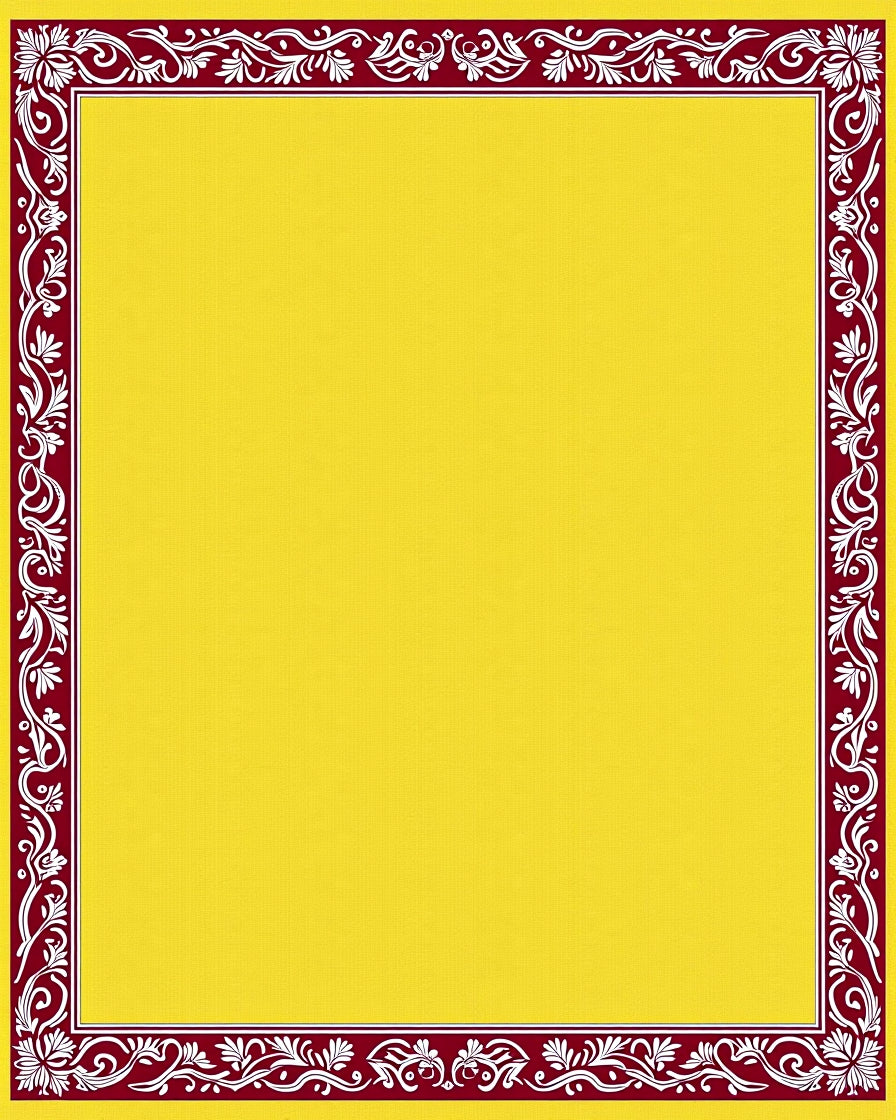 Maroon White Floral Bordered Yellow Rug