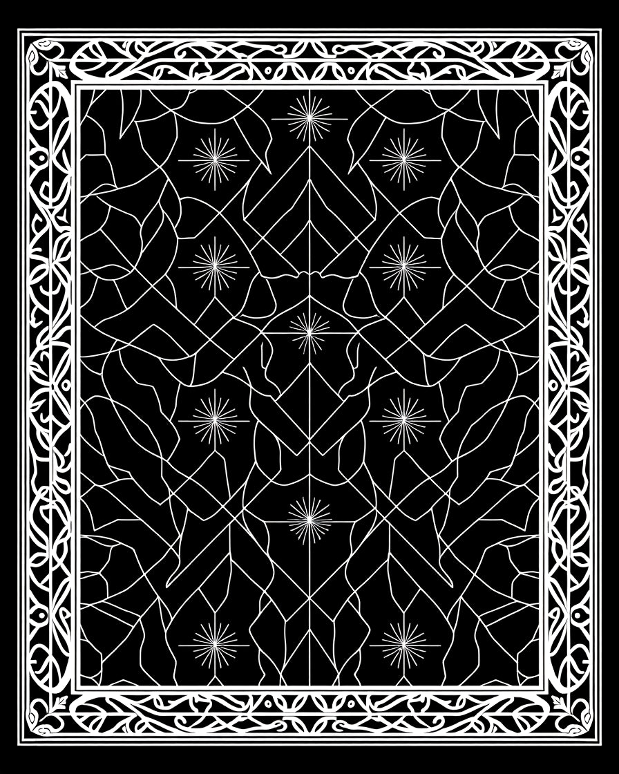 Black and White Geometric Starburst Border Rug