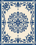Classic Blue Ivory Scrollwork Medallion Rug