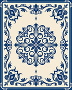 Classic Blue Ivory Scrollwork Medallion Rug
