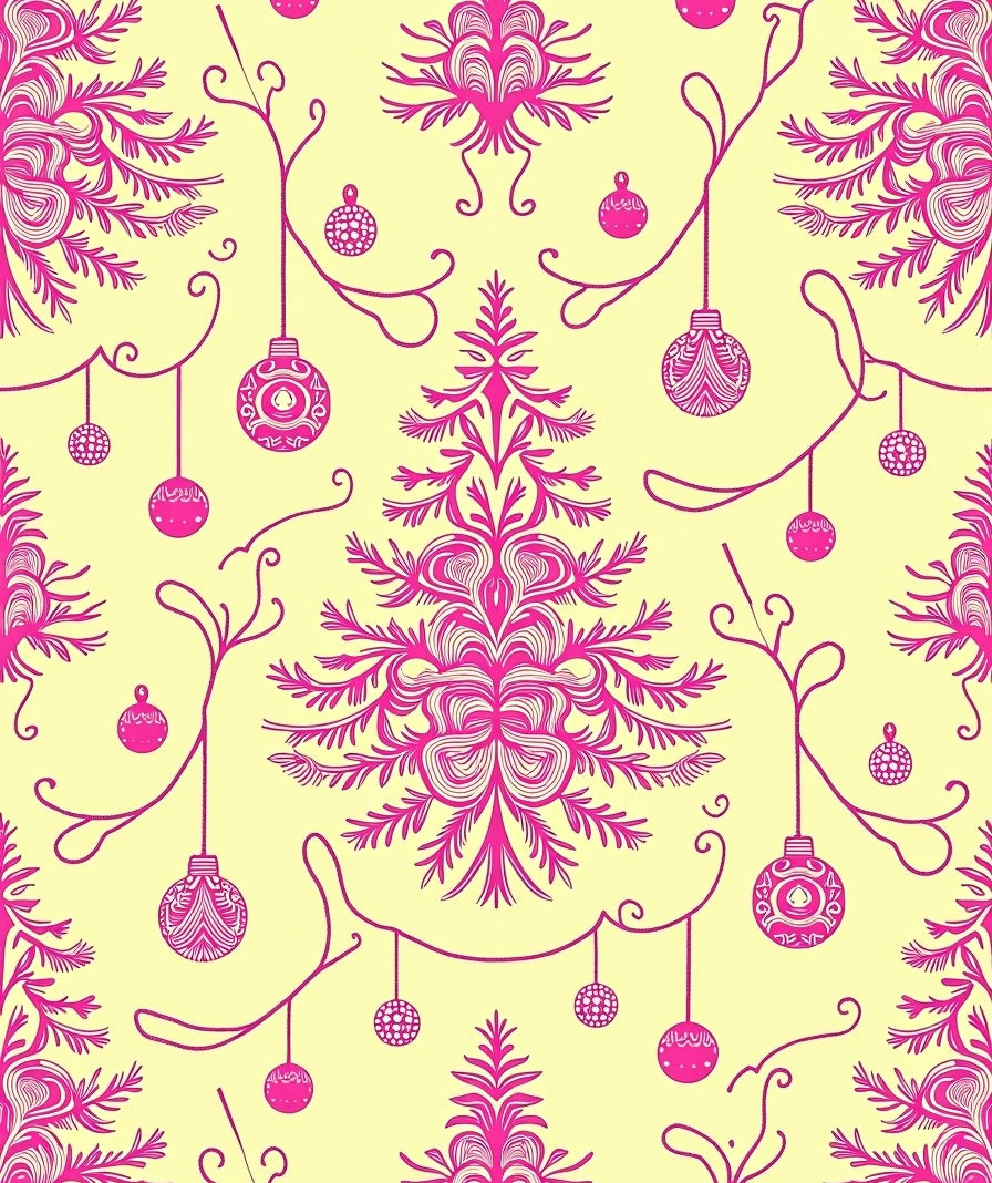 Vibrant Pink Ornate Christmas Tree Ornaments Rug