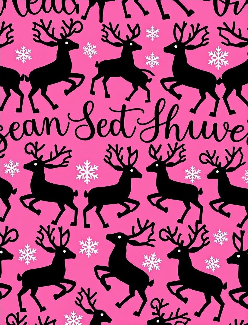 Pink Reindeer Snowflake Scene Rug