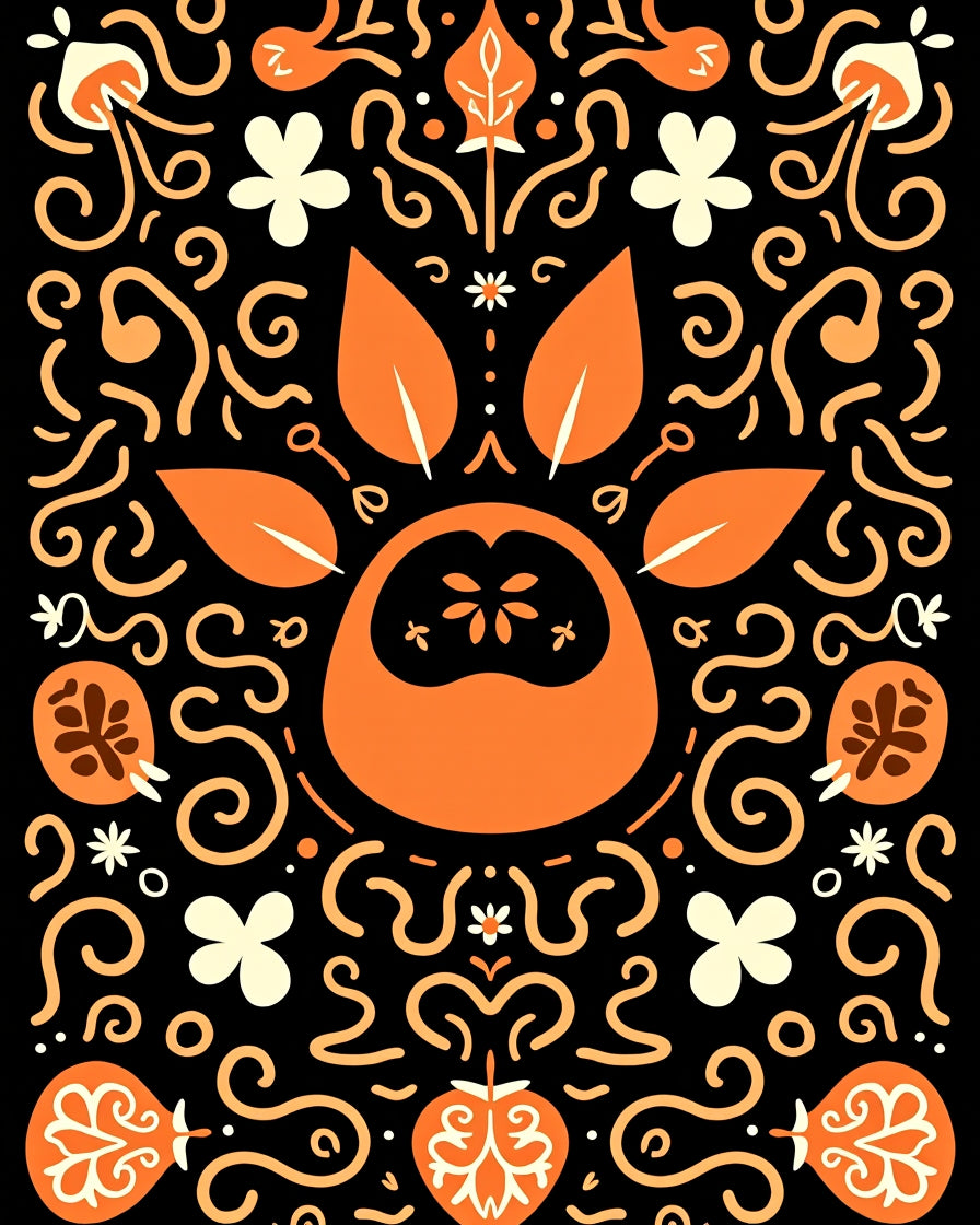 Bold Orange Folk Floral Swirls Rug