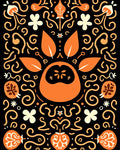 Bold Orange Folk Floral Swirls Rug