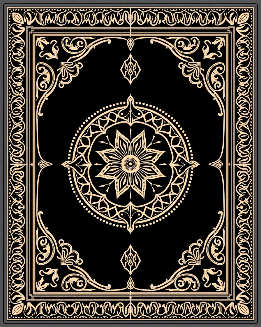 Black and Gold Ornamental Mandala Rug