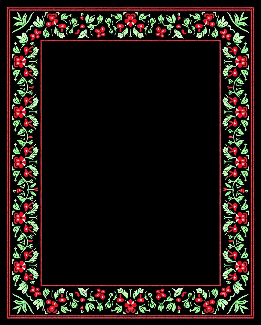 Vibrant Red Floral Vine Border Rug