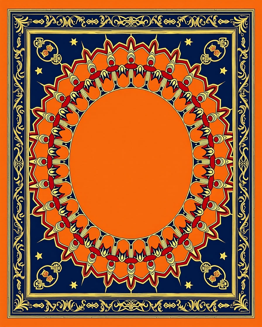 Vibrant Orange Sunburst Border Rug