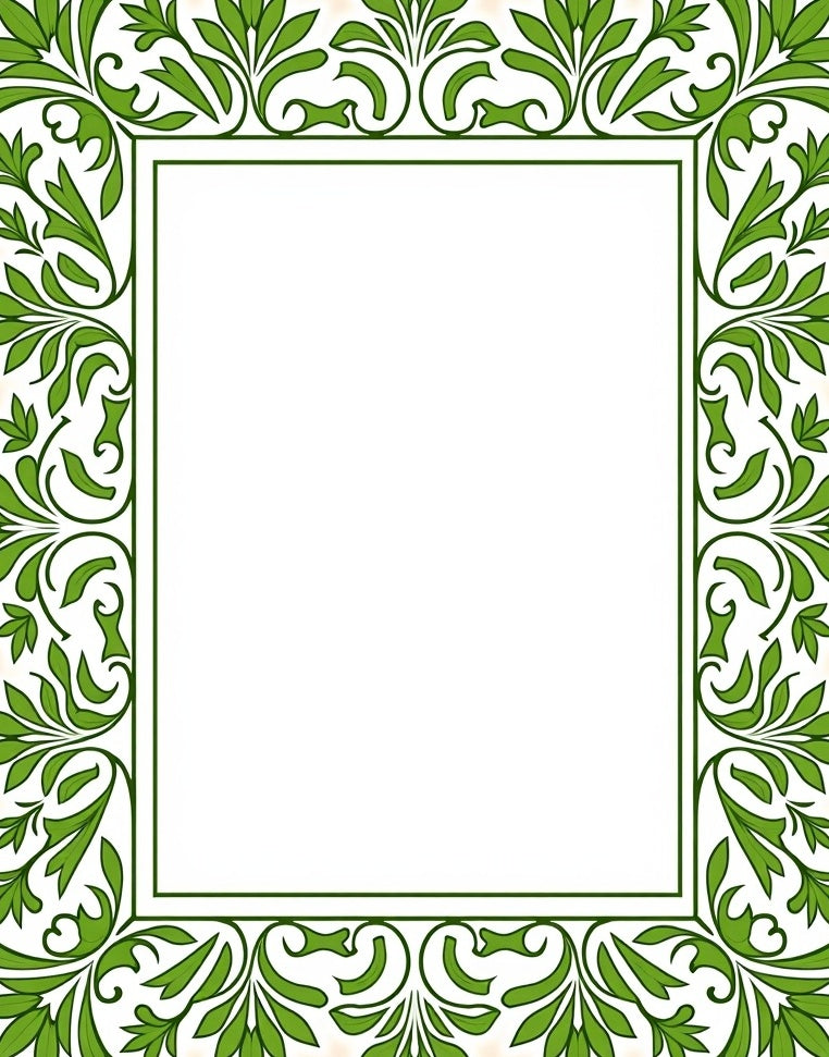 Green Leafy Vine Border Frame Rug
