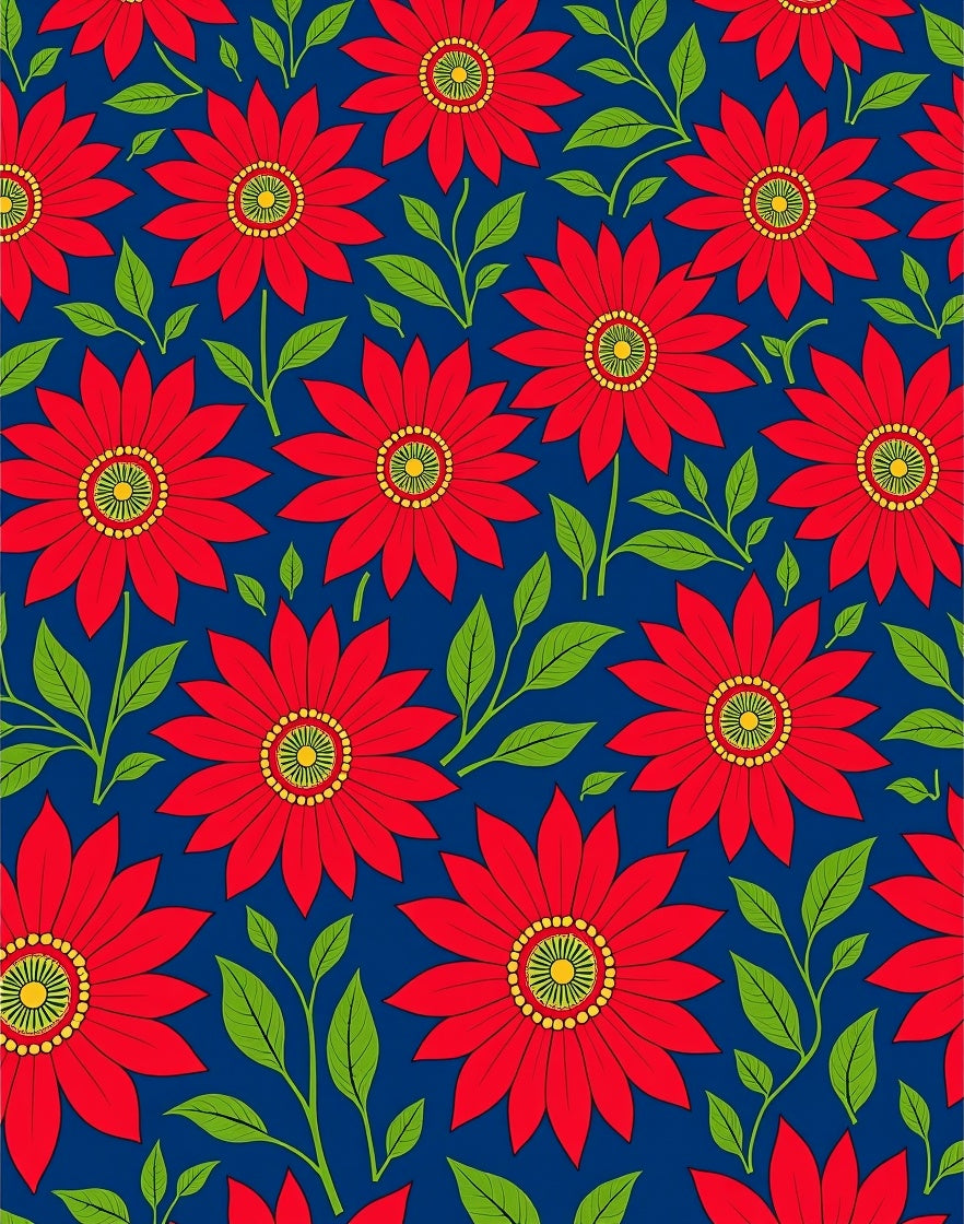 Vibrant Red Daisy Floral Navy Rug