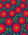 Vibrant Red Daisy Floral Navy Rug