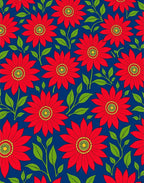 Vibrant Red Daisy Floral Navy Rug