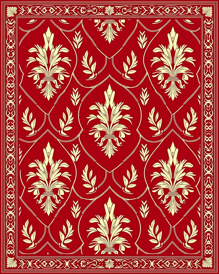 Crimson Cream Heraldic Fleur-de-lis Rug