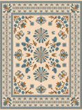 Cream Blue Floral Arabesque Rug