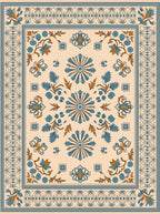 Cream Blue Floral Arabesque Rug