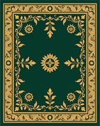 Gilded Emerald Floral Vine Border Rug