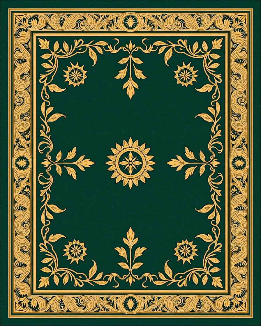 Gilded Emerald Floral Vine Border Rug