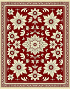 Ornate Floral Inlay Border Red Rug