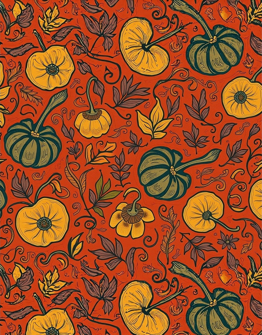 Harvest Orange Pumpkins Botanical Swirls Rug
