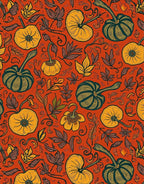 Harvest Orange Pumpkins Botanical Swirls Rug