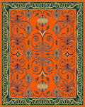 Enchanting Orange Floral Scroll Medallion Rug