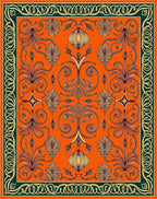 Enchanting Orange Floral Scroll Medallion Rug