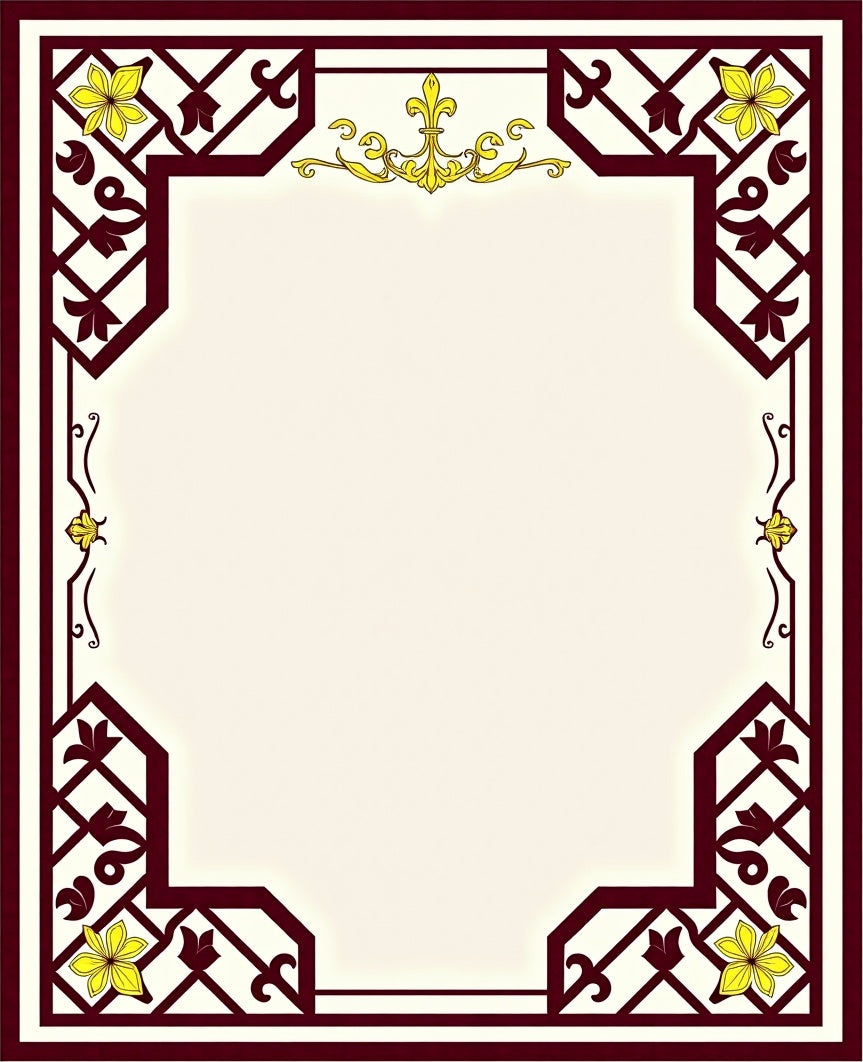 Ornate Yellow Flower Maroon Border Rug