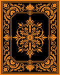 Bold Orange Floral Medallion Black Rug