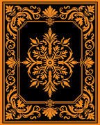 Bold Orange Floral Medallion Black Rug
